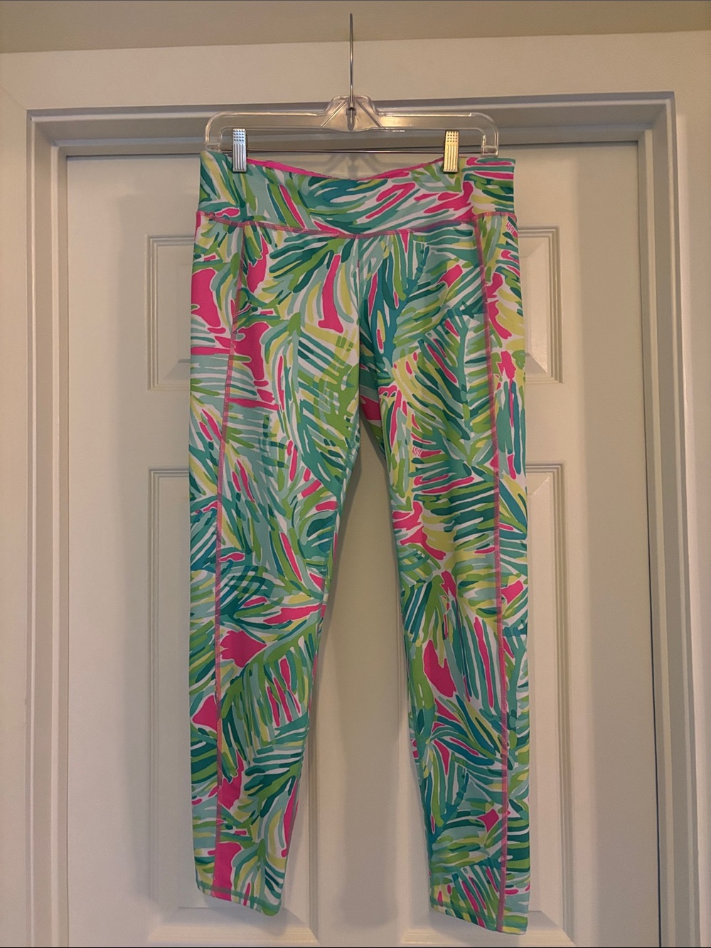Lilly Pulitzer Luxletic Tropical Leaf Print Leggings in Pink, Green & Teal